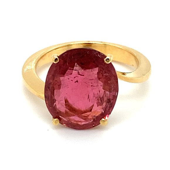 Rubellite 6.02ct Solid 18K Yellow Gold Ring - Picture 1 of 8